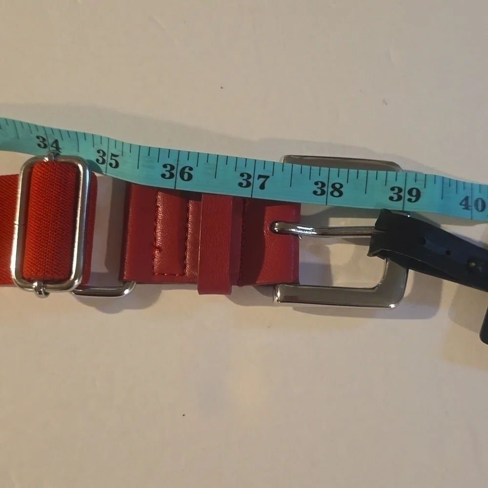 Vintage Mens RED Nylon Elastic Silver Buckle Adjustable Belt Sz.L/XL
